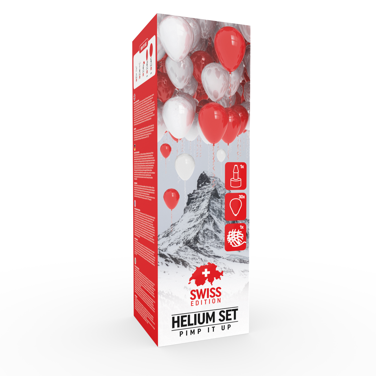 Helium set 30 balloons, Swiss Edition red/white